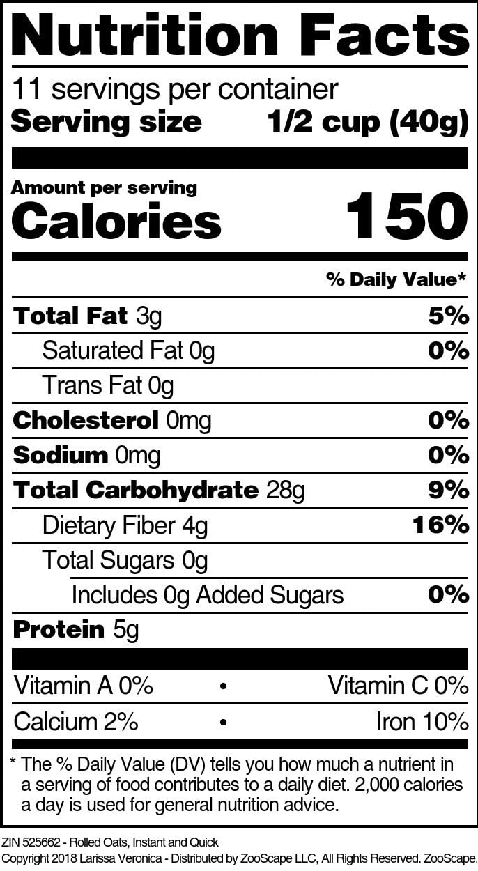 Rolled Oats, Instant and Quick (16 oz, ZIN: 525662)