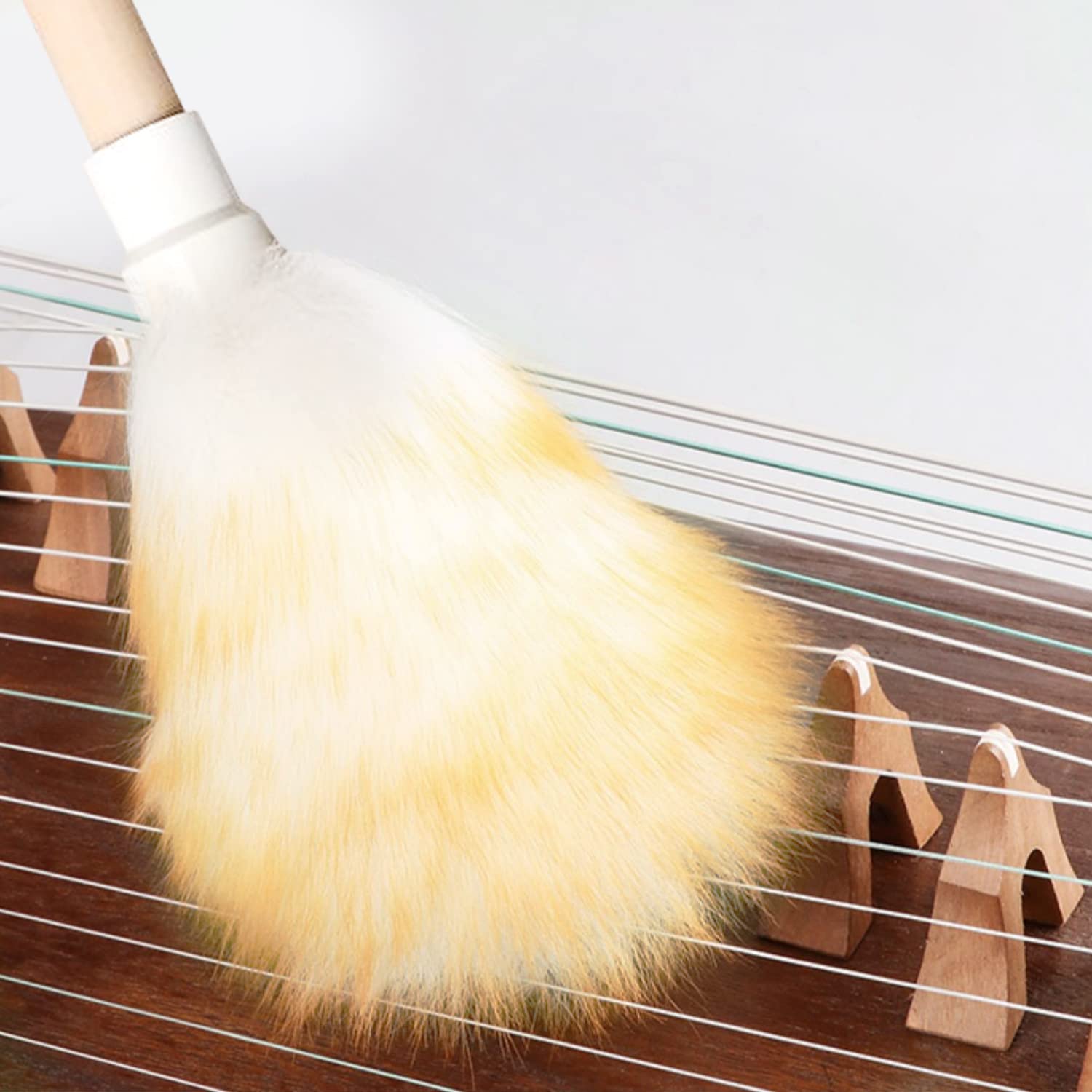 Wool Lambswool Cleaning Brush Duster,Wood Handle,Hanging Rope,Anti-Static,Comfortable Grips, for Piano,Guitar and Other Stringed Instruments