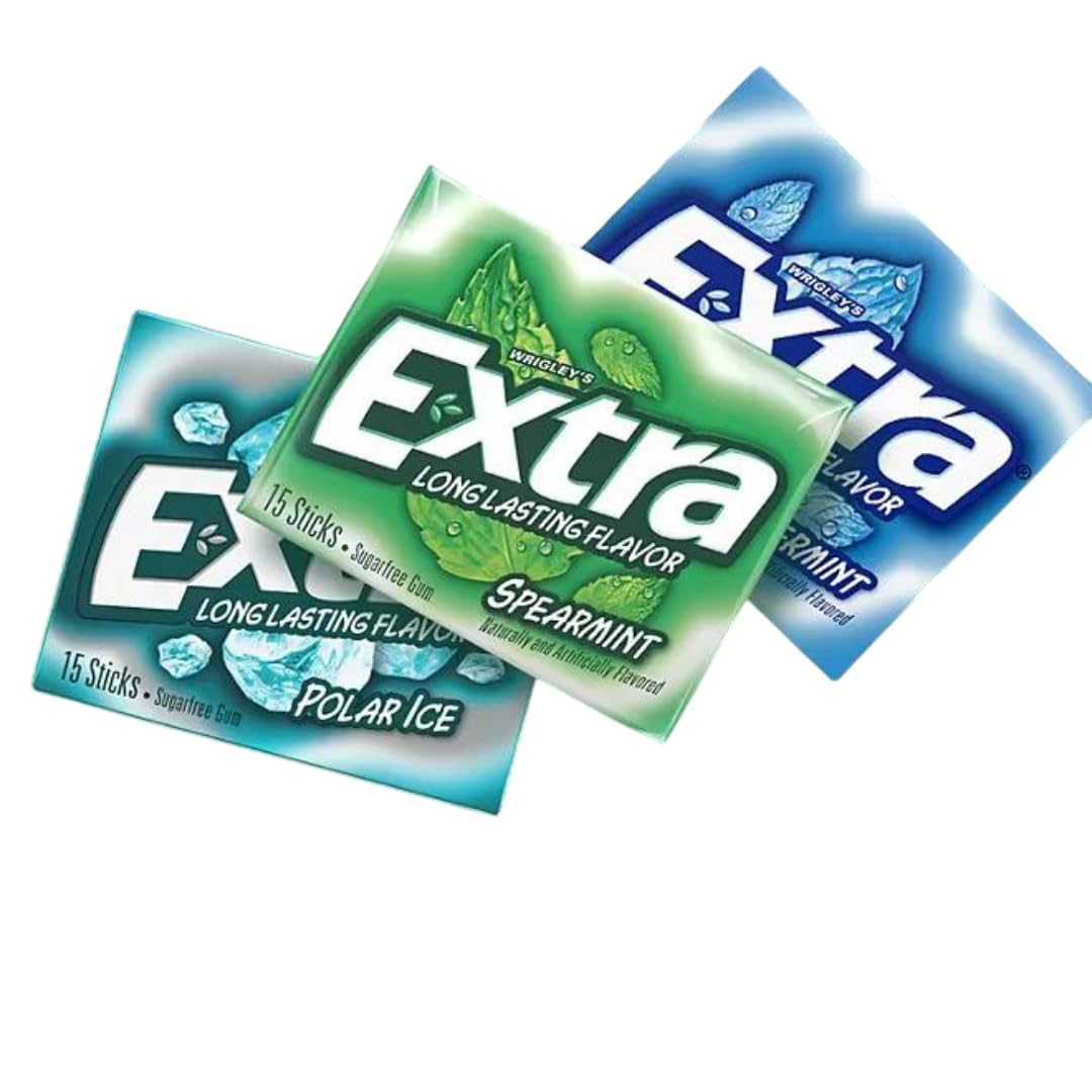 Extra Long Lasting Sugar Free Chewing Gum, Polar Ice, Spearmint & Peppermint Flavors, Variety Box, 18 Count