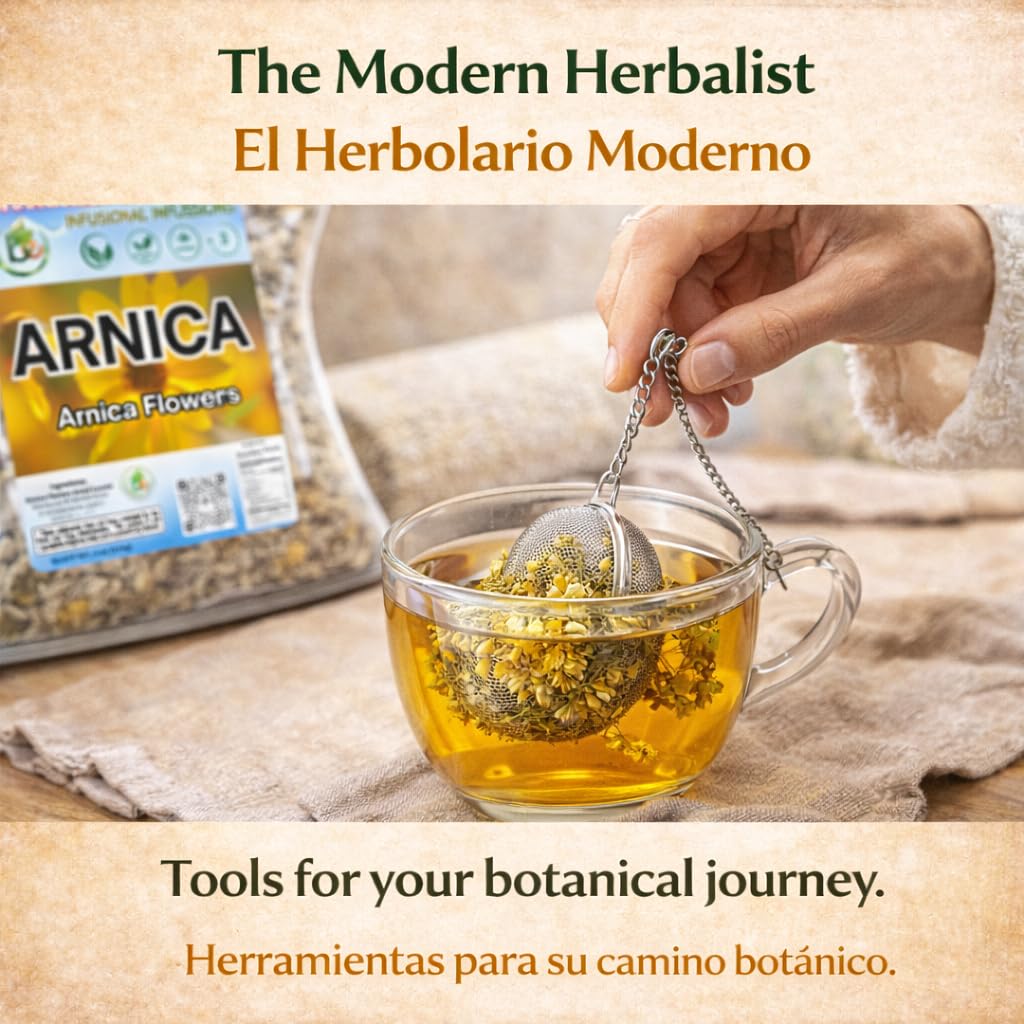 Arnica Flor Herbal Tea - 4 oz (113g) Loose Leaf + Stainless Steel Tea Infuser - 100% Natural - Caffeine-Free, Non-GMO, Gluten-Free, Vegan