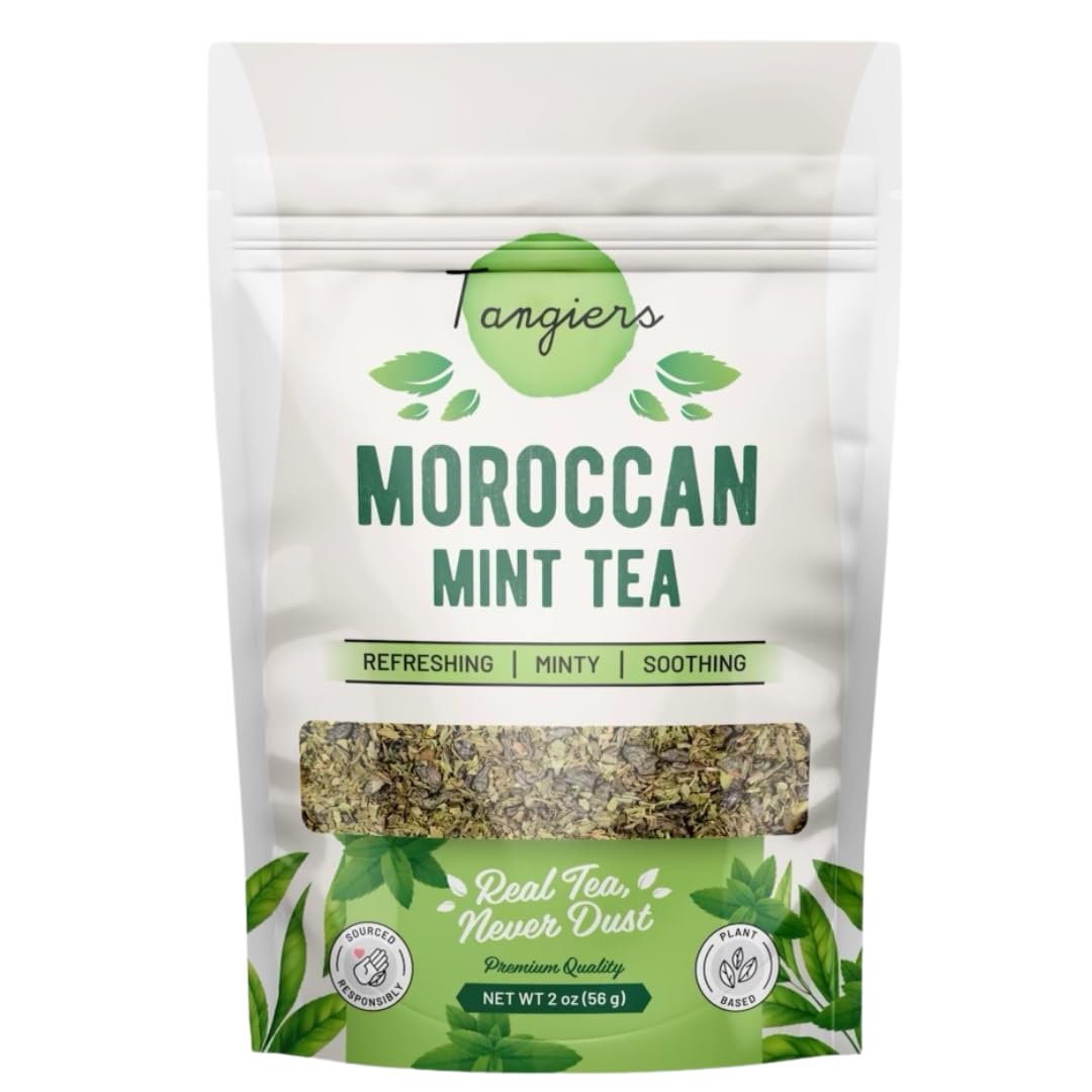 Moroccan Mint Tea - Tangiers Tea- Premium Green Tea with Refreshing Peppermint Leaves, Natural light Caffeine, 56g Loose Leaf