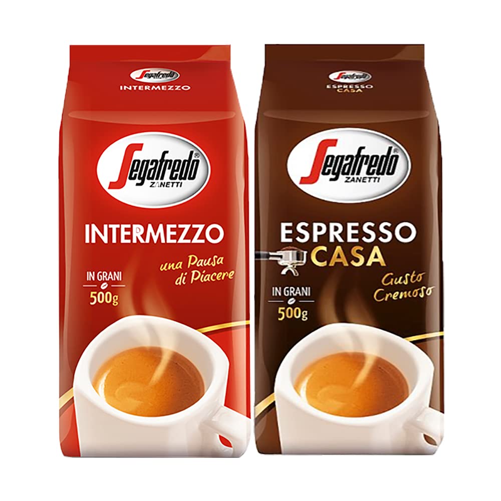 Segafredo Casa & Intermezzo Whole Beans Coffee Variety Pack, Arabica/Robusta blend, 17.6oz/500g (Pack of 2 total)