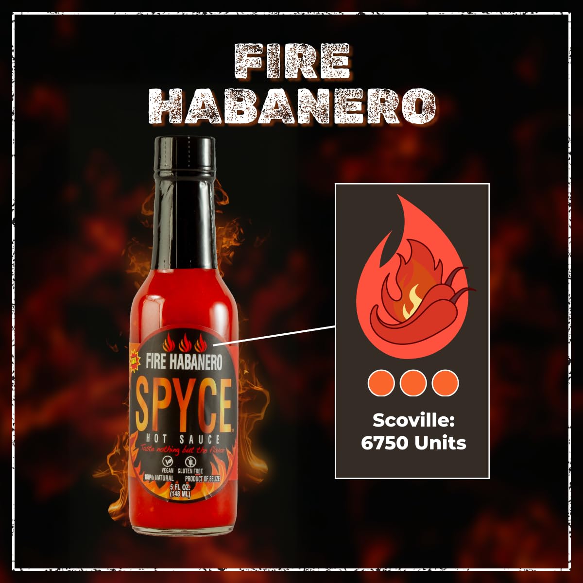 SPYCE Habanero Hot Sauce, Vegan, Gluten Free, Low Sodium, Non-GMO, No MSG, No Sugar, No Filler (5 oz, Fire Habanero)