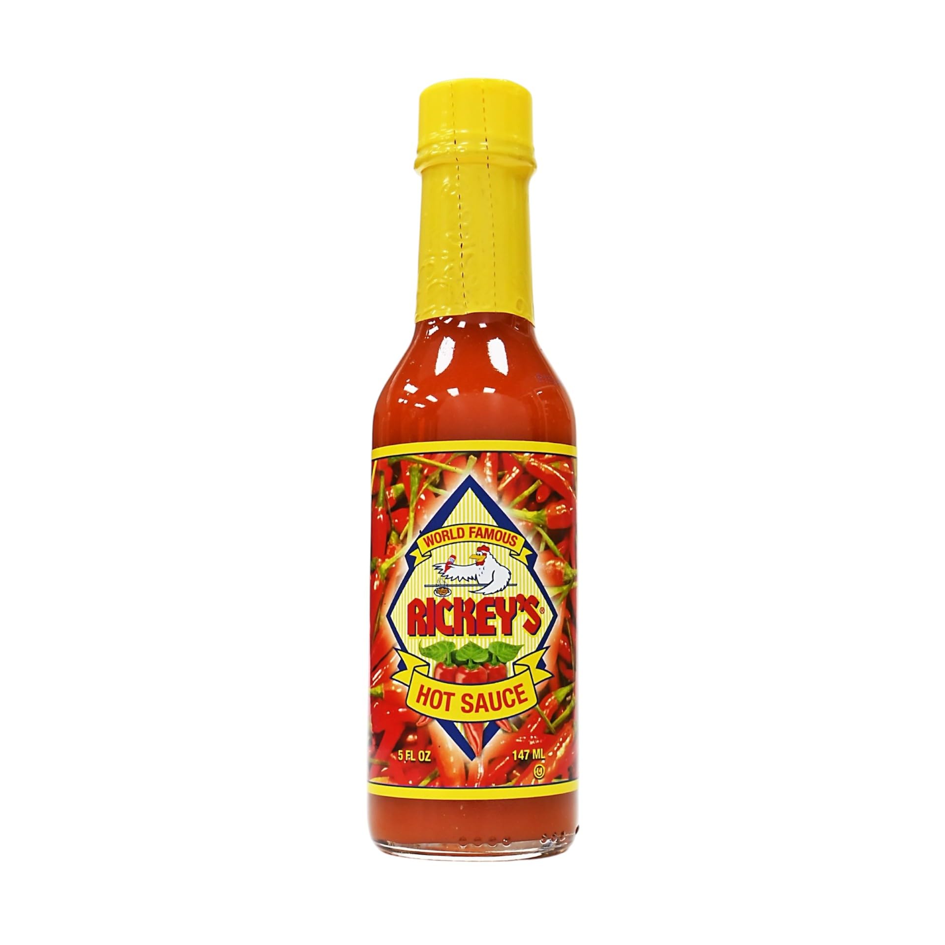 RICKEY'S Original World Famous Sauce, Gourmet Hot Sauce with Aged Red Peppers, Distilled Vinegar, Salt, Granulated Garlic, in a Bottle, 5 oz.
