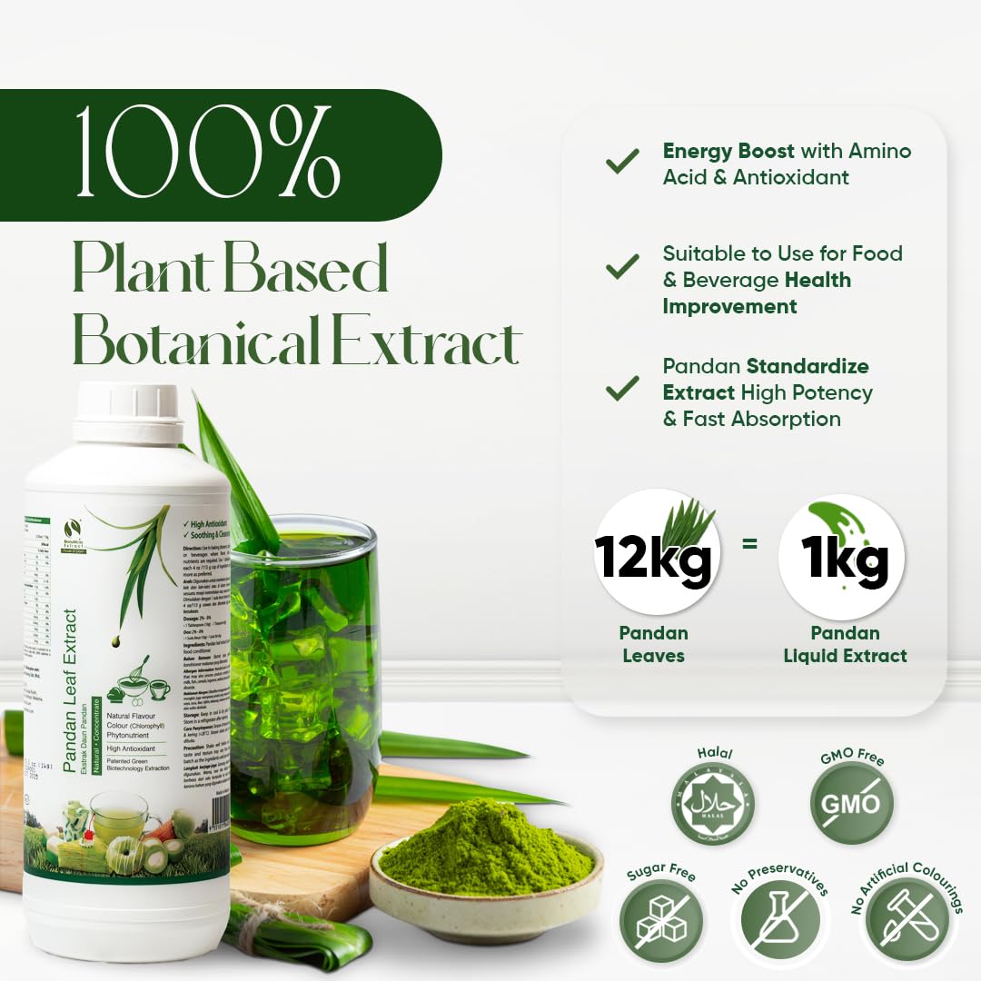 Pandan Leaf Extract Liquid 35oz, No Artificial Additives or Preservatives, Natural Flavor & Color for Cooking, Bakery, Beverages (Pandan)