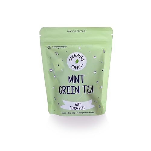 Steepers Only Mint Green Tea + Superfoods Herbal Green Tea Blend - Lemon & Mint, 10 Biodegradable Pyramid Bags, Refreshing & Antioxidant-Rich