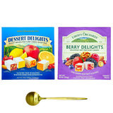 Liberty Orchards Dessert Delights & Berry Delights - Turkish Delights Lokum Candy 20oz | Natural, Vegan, Gluten-Free | Pack of 2 with Golden Spoon
