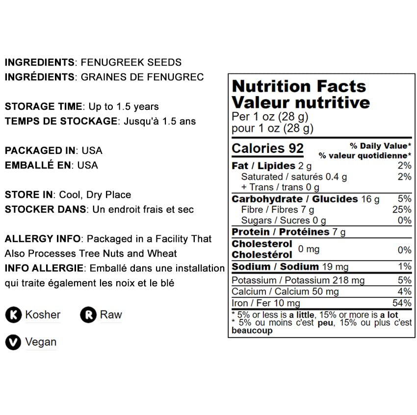 Food to Live Fenugreek Powder, 1 Pound - Ground Methi Seeds, Kosher, Vegan, Bulk. Rich in Dietary Fiber and Iron. Great for Spice Blends, Curries