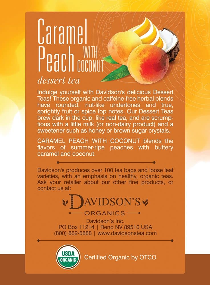 Davidson's Organics, Caramel Peach with Coconut, 8-count Tea Bags, Pack of 12