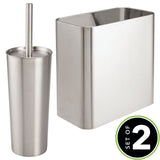 mDesign Modern Compact Freestanding MetalToilet Bowl Brush and Rectangle Open Wastebasket Garbage Can Combo Set for Bathroom Storage - Sturdy, Deep