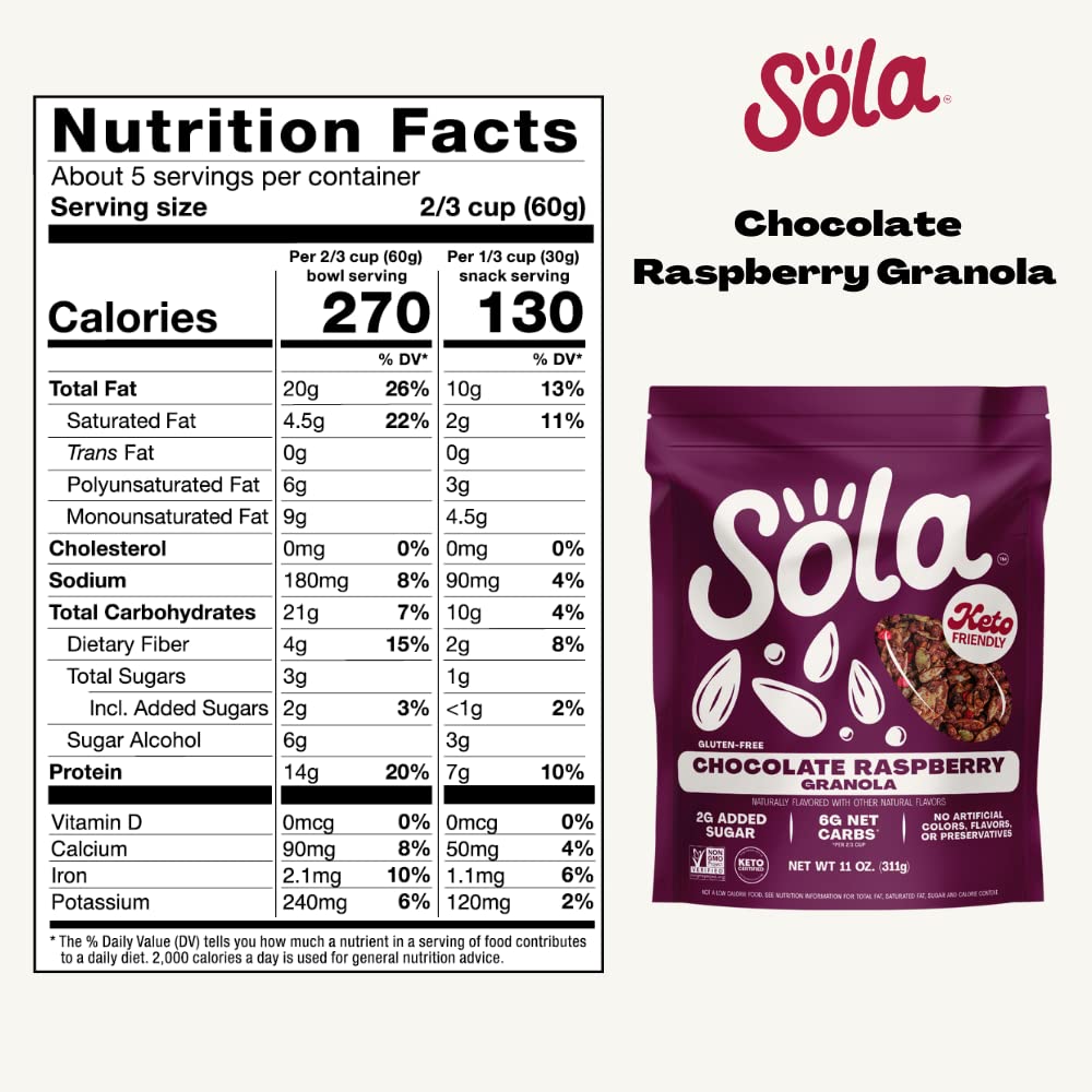 SOLA Granola, Low Carbs, Gluten free (Chocolate Raspberry, 11 Ounce (Pack of 1))