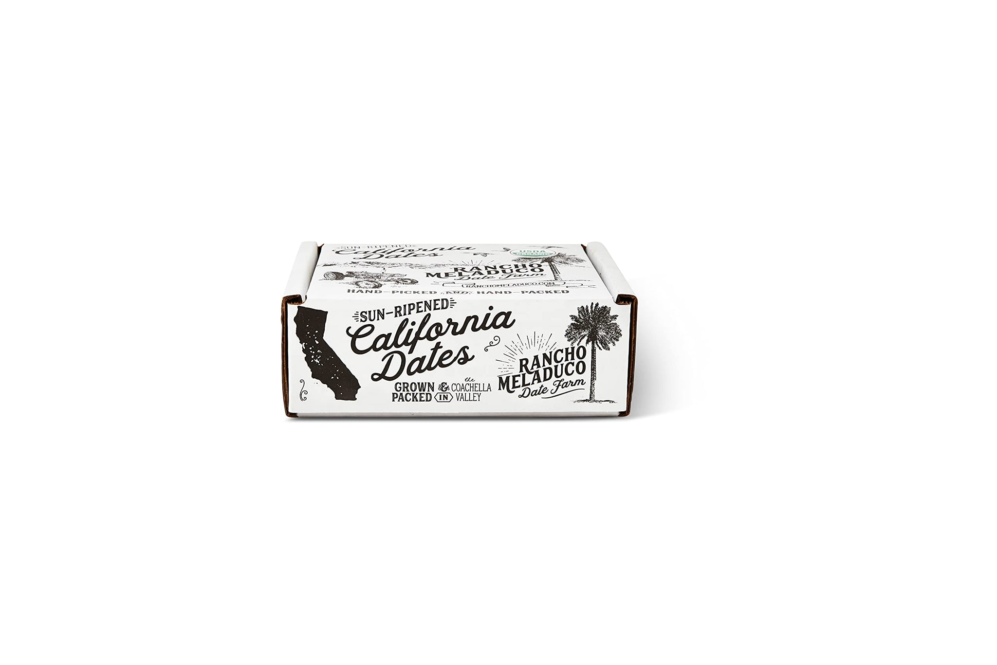 Rancho Meladuco Date Farm 1 lb. Box with Red Satin Ribbon | Contains Whole, Un-Pitted, Organic, California-Grown Medjool Dates | Fresh, Sweet