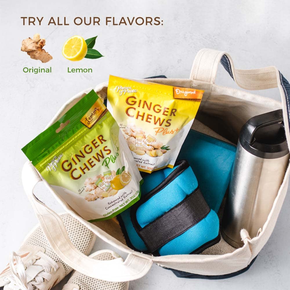 Prince of Peace Ginger Chew Plus+ with Lemon, 3 oz. Bag - Digestive Aid, Relief, Healthy Candy, Stomach Aid