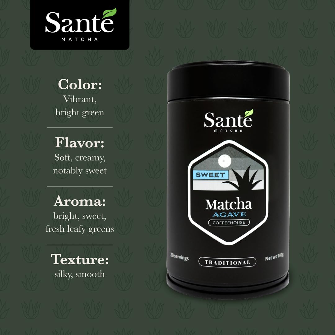 Santé Matcha: Sweet Matcha - Ceremonial Grade Japanese Matcha + Organic Agave Powder- From The Aichi Prefecture Region & First Harvest - Matcha Powder