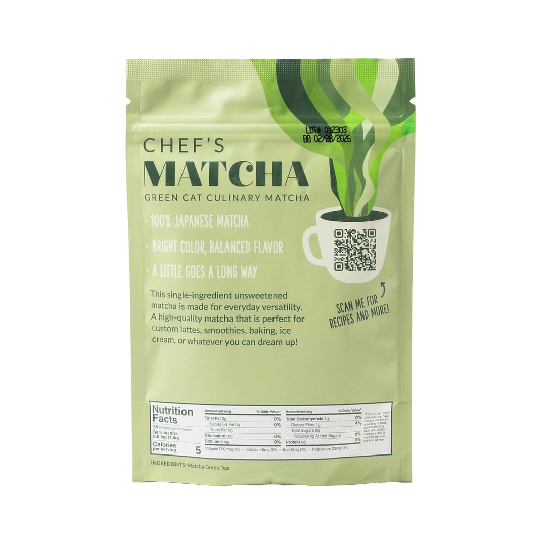 Two Leaves and a Bud Chef's Matcha Green Tea, 100% Japanese Culinary Matcha Powder, 1 Resealable Bag, 57g (2 oz)