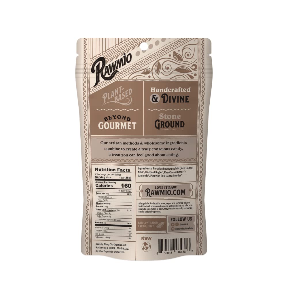 Rawmio Chocolate Covered Almonds - Organic, Raw, Vegan, 70% Dark Chocolate, 3 Packs, 2 oz.