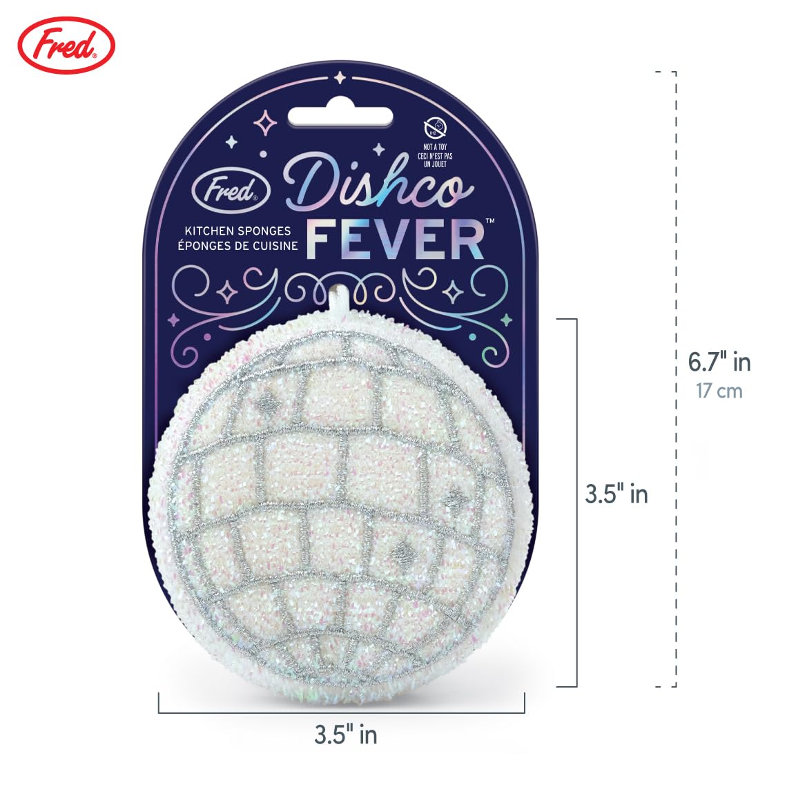 Genuine Fred DISCHO Fever Kitchen Sponges, Set of 2 Disco Ball Scrubber Sponges, Gentle on Cookware, Tough on Grime, Corded Loop for Easy Drying, Fun