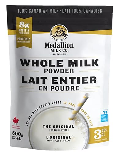 Medallion Brand Whole Milk Powder 500g - Dried Milk from Canada, Free of Antibiotics, No rbST or rBGH