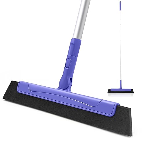TRENNCHI Floor Squeegee with 180° Rotating Head, EVA Foam Blade Squeegee for Floor with Adjustable Aluminum Long Handle, Squeegee Broom for Window