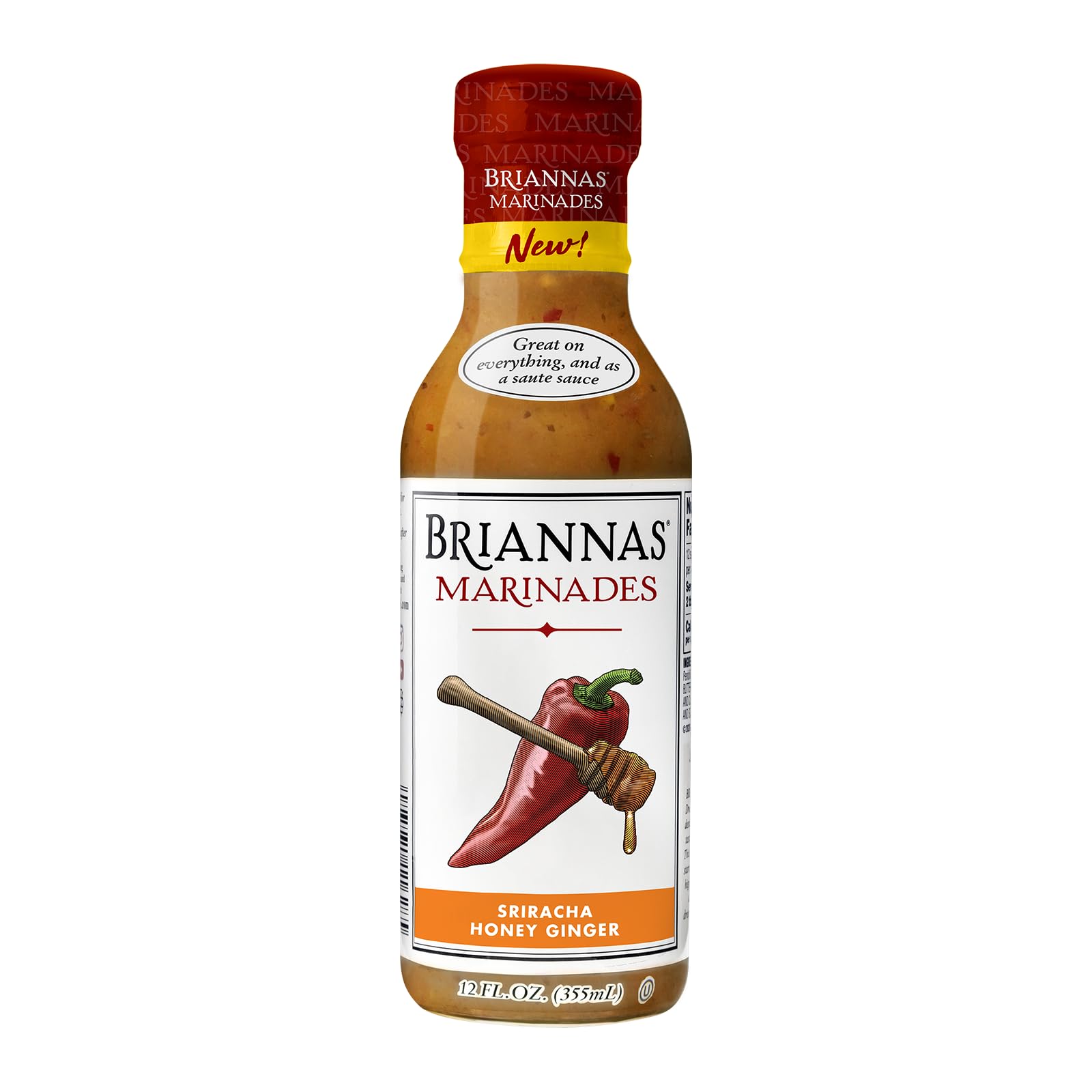 BRIANNAS - Sriracha Honey Ginger Marinade - Small Batch, Gluten Free Marinade made with Premium Ingredients - 12 oz. Bottle