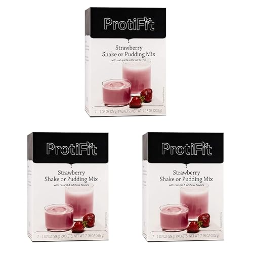 PROTIFIT - High Protein Strawberry Pudding & Shake Mix 3 Pack, 15g Protein, Low Calorie, Low Fat, Low Carb, Aspartame Free, Idea Protein Compatible