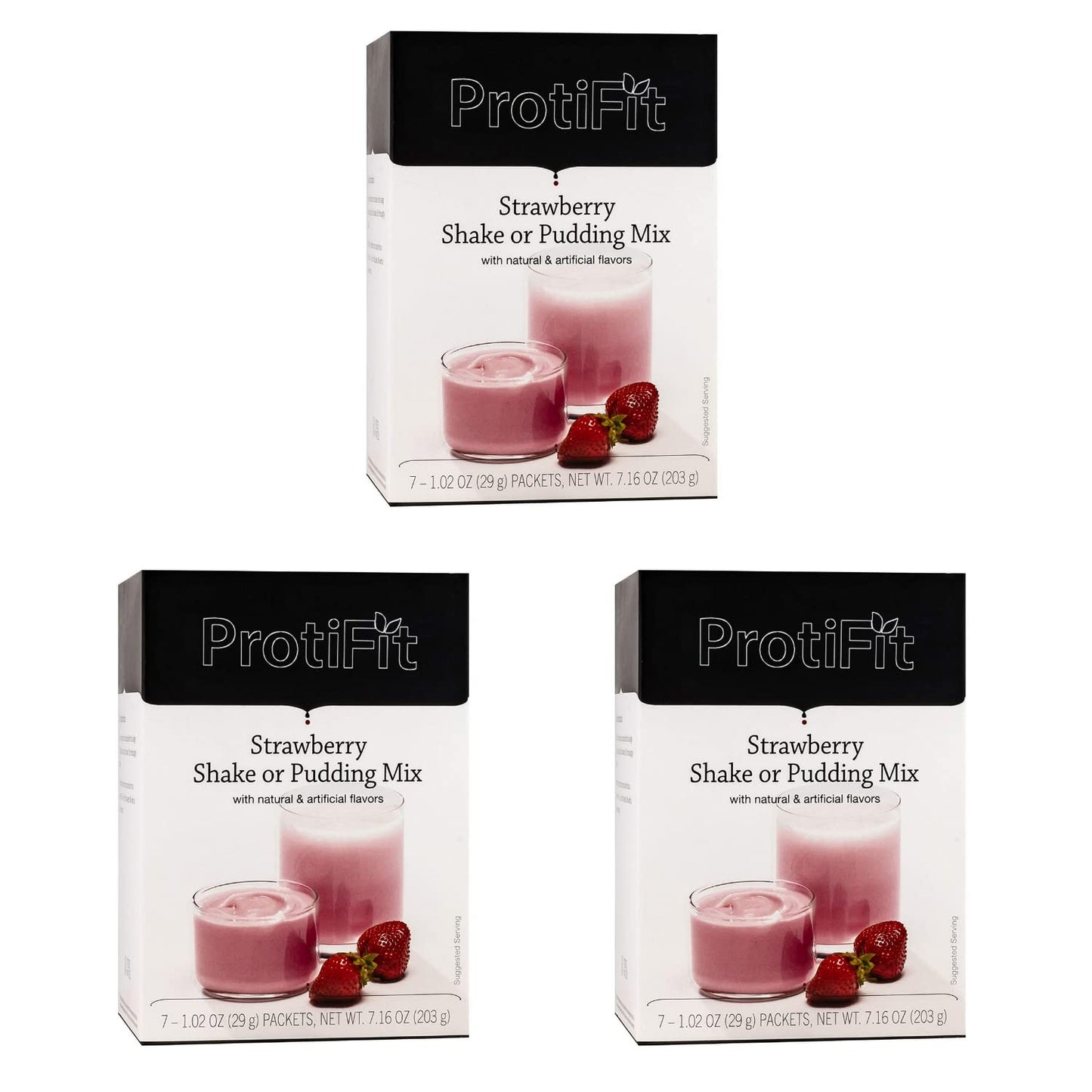 PROTIFIT - High Protein Strawberry Pudding & Shake Mix 3 Pack, 15g Protein, Low Calorie, Low Fat, Low Carb, Aspartame Free, Idea Protein Compatible
