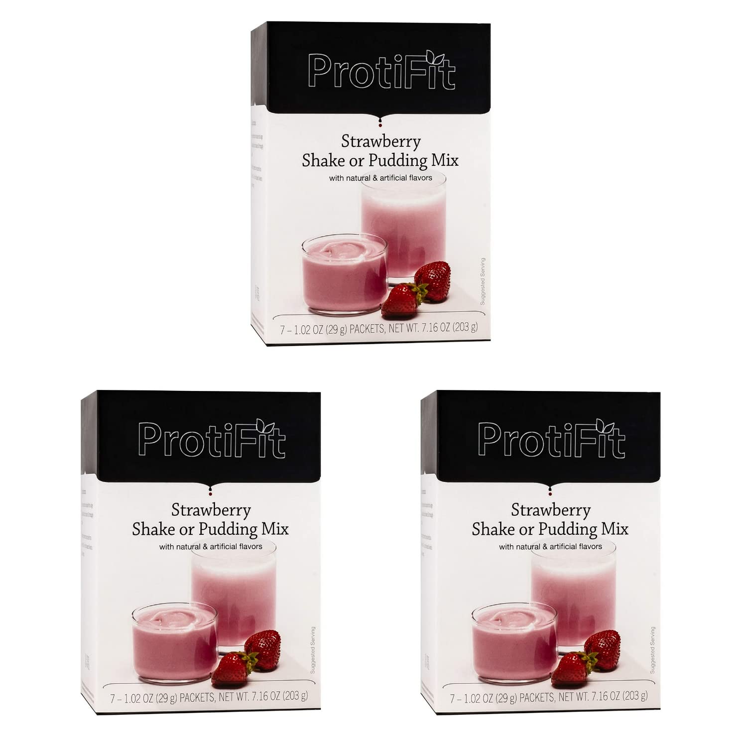 PROTIFIT - High Protein Strawberry Pudding & Shake Mix 3 Pack, 15g Protein, Low Calorie, Low Fat, Low Carb, Aspartame Free, Idea Protein Compatible
