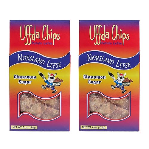 Uffda Chips -2 pack - Made From Real Lefse - 6 oz. By Norsland Lefse (Cinnamon Sugar)