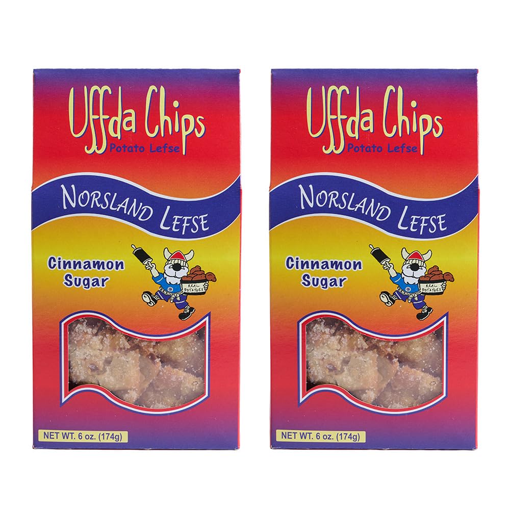 Uffda Chips -2 pack - Made From Real Lefse - 6 oz. By Norsland Lefse (Cinnamon Sugar)