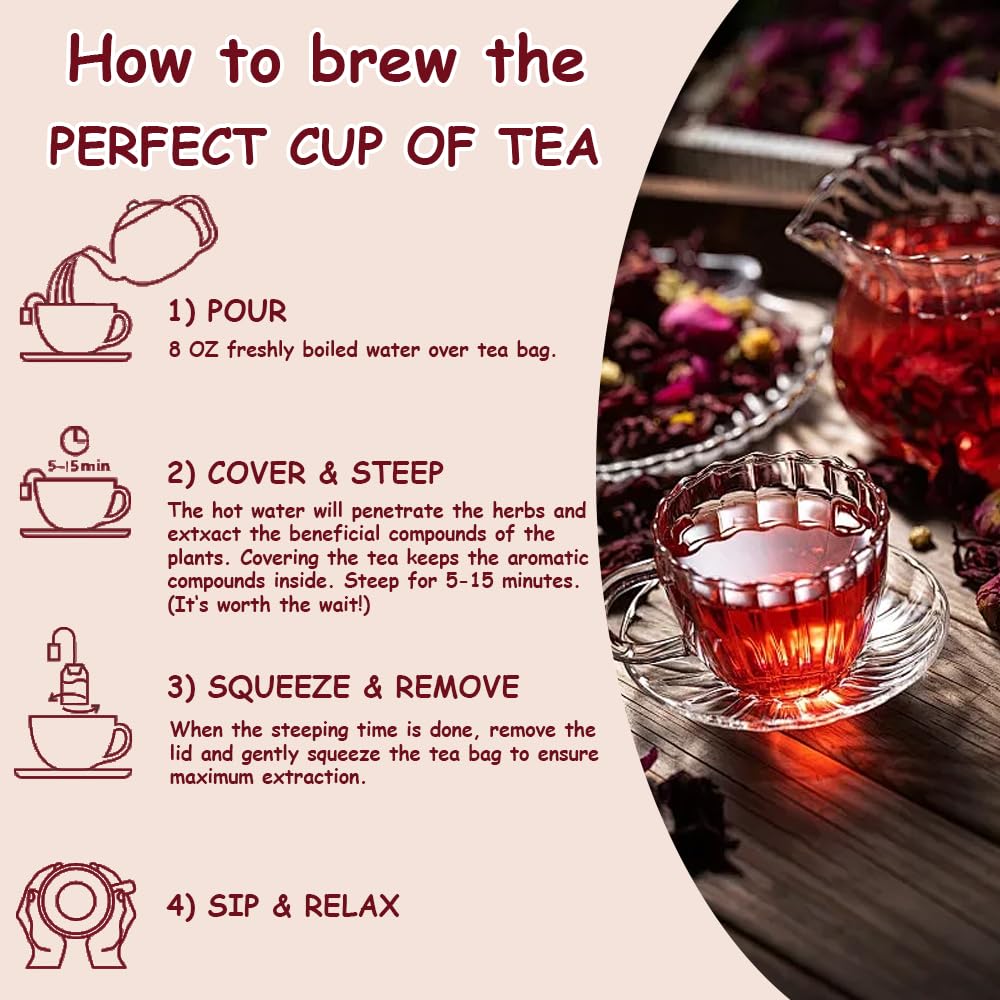 ZenVitality Premium Hibiscus Tea Organic 100 tea bags/7.05 Oz 100% Pure Dried Hibiscus Flower Supports Your Cardiovascular System/Liver health/Blood