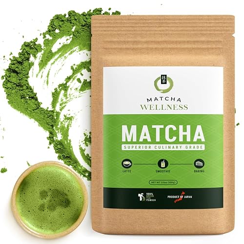 Matcha Wellness Superior Culinary Grade Matcha Powder - 3.5oz Authentic Japanese Green Tea Powder from Shizuoka - Perfect for Matcha Lattes, No