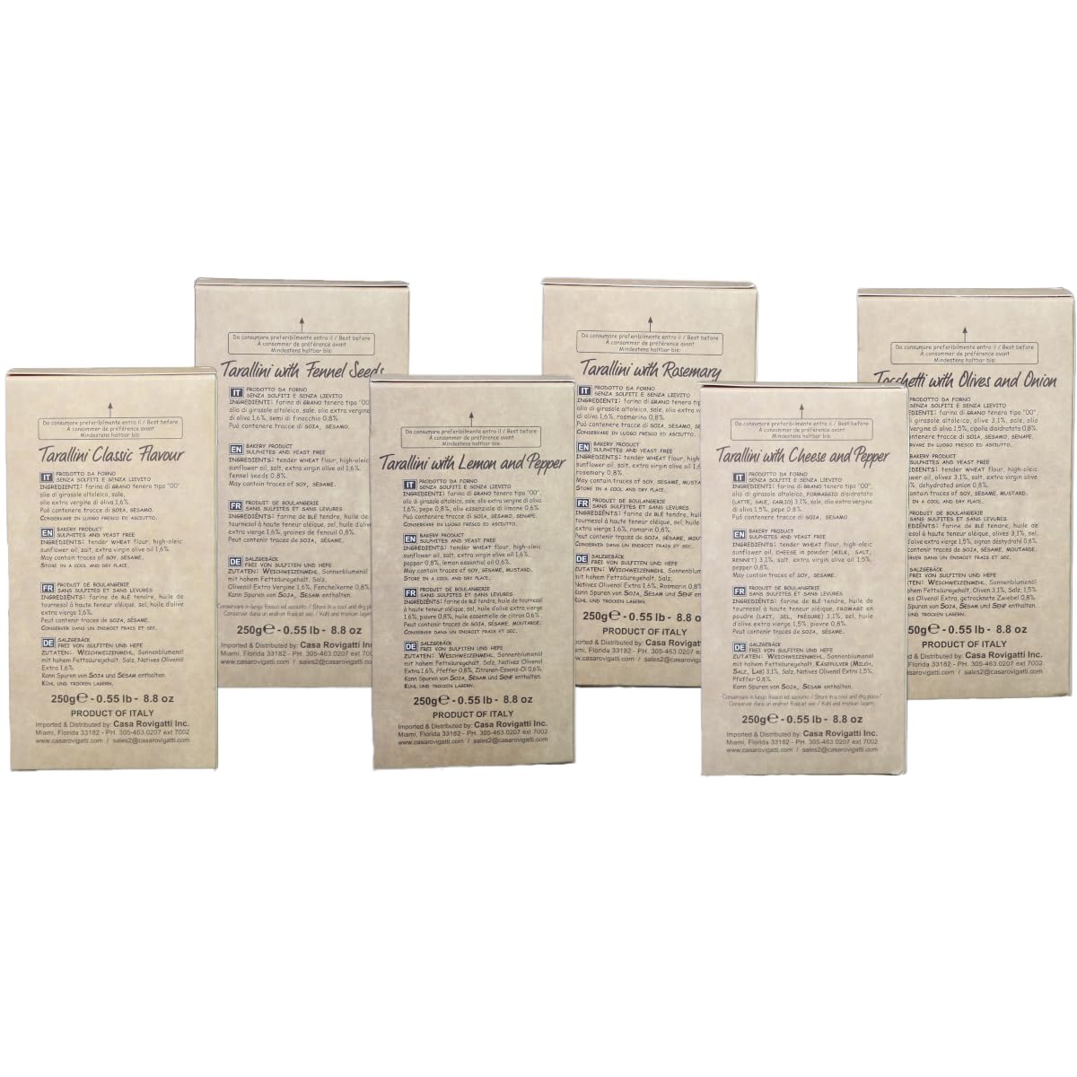 Tarallini Mixed Pack of 6 (Classic, Fennel Seeds, Calzone, Lemon and pepper, Rosemary, Cheese and Pepper)