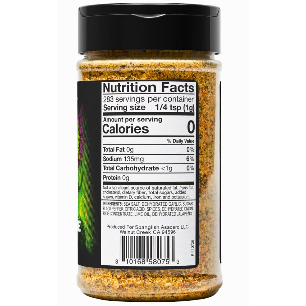Spanglsh Asadro Garlic & Lime Seasoning 2 Pack, 10 oz Bottles, Zesty Citrus Garlic Spice Blend with Jalapeño for Chicken, Seafood, Meat & Vegetables