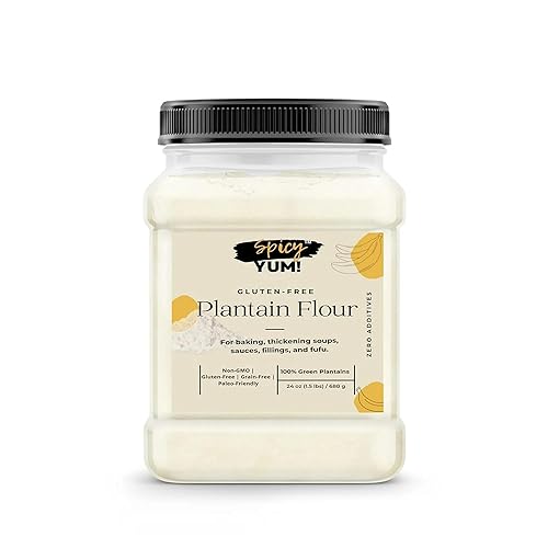 Spicy Yum! Green Plantain Flour 24oz - Non-GMO, Gluten-Free, Grain-Free, Paleo & Vegan - Perfect for Baking, Thickening, Fufu, and Healthy Cooking (24
