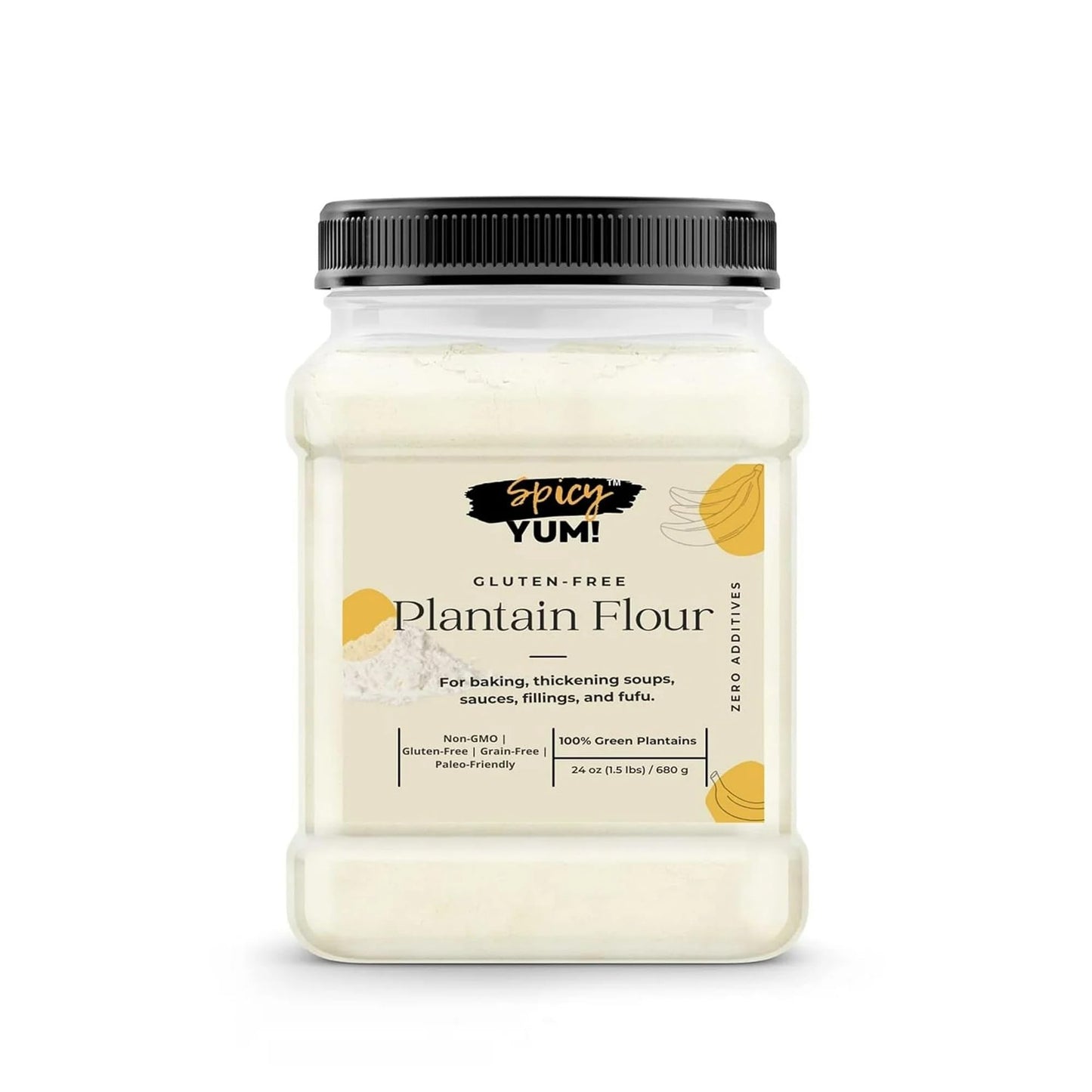 Spicy Yum! Green Plantain Flour 24oz - Non-GMO, Gluten-Free, Grain-Free, Paleo & Vegan - Perfect for Baking, Thickening, Fufu, and Healthy Cooking (24