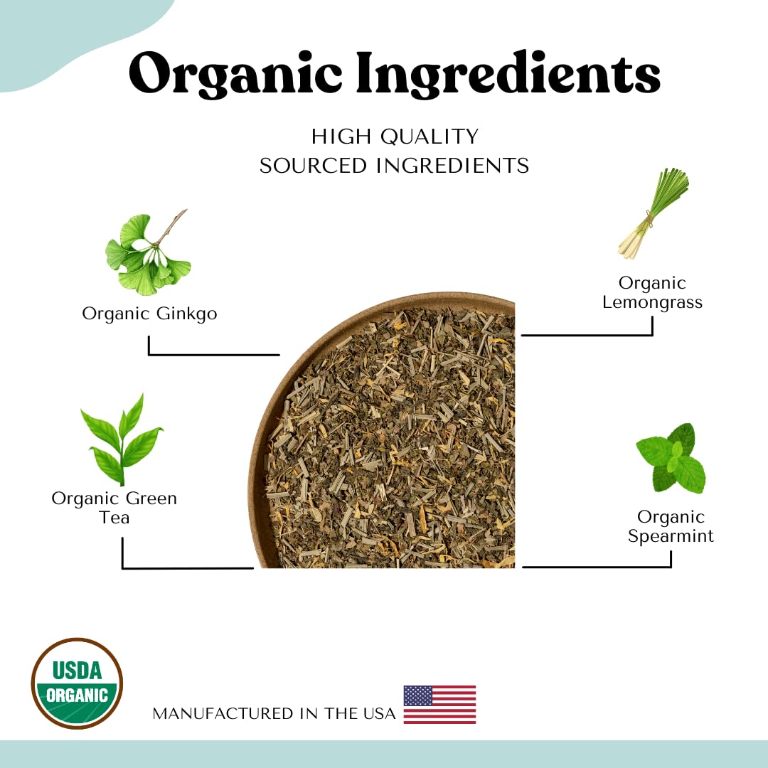 AutoimmuniTea -- AIP Energy Tea Blend, for Energy Boost, Cognitive Function, with Organic Green Tea, Lemongrass, and Spearmint - 15 Loose Leaf Tea