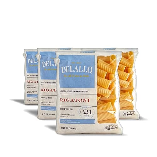 DeLallo Rigatoni Pasta, 1 Pound Bag, 4 Pack, Made in Italy, Cooks in 13 Minutes, Made with Durum Wheat Semolina Flour, Al Dente Texture, Non-GMO