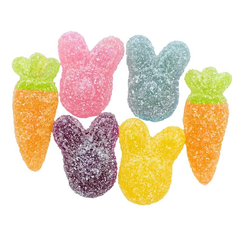 Candy Retailer Sour Gummy Easter Rabbits & Carrots, Fruit Flavored, Sugar Coated, Bunny and Carrot Shapes, 1 Pound