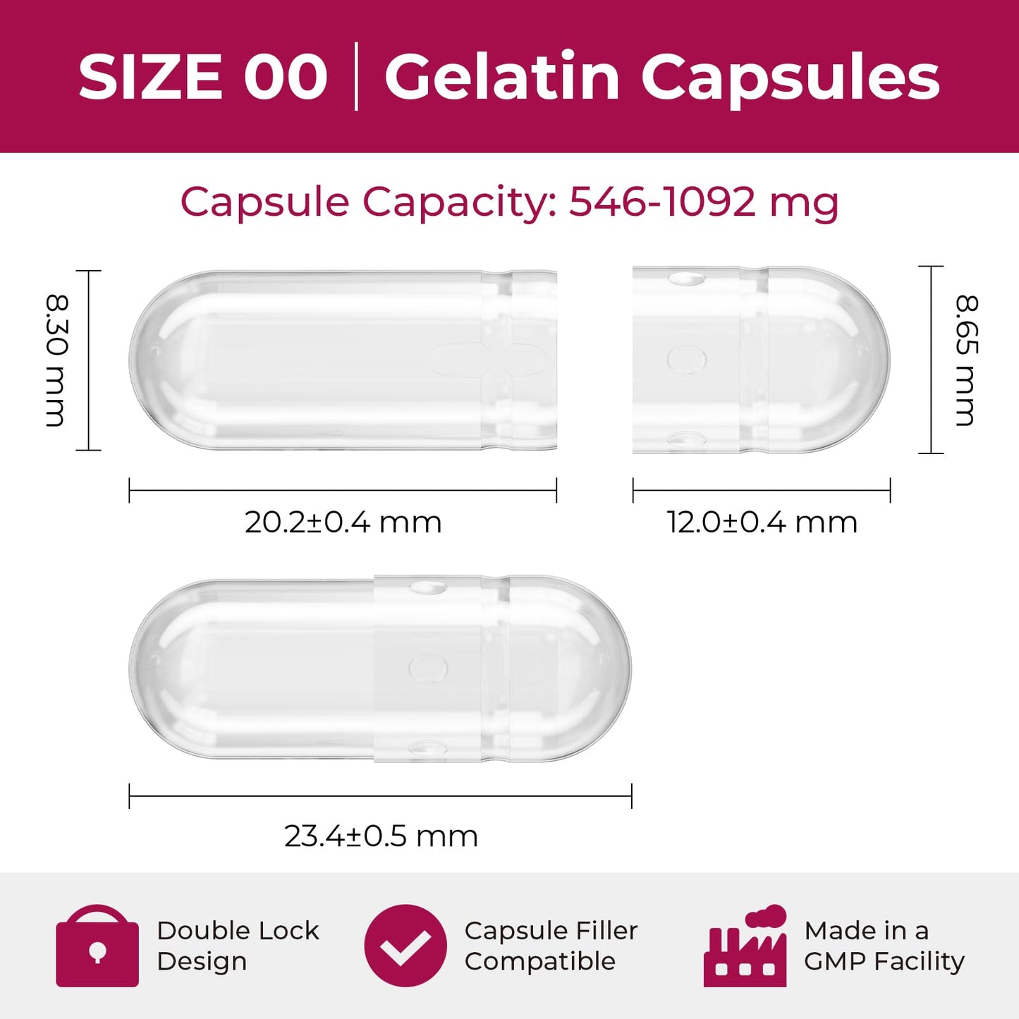 ATLEMISME Empty Gelatin Capsules Size 00 - (100 Count) DIY Gelatin Capsule Filling - with 2 Micro Lab Spoons for Capsule Filling