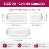 ATLEMISME Empty Gelatin Capsules Size 00 - (100 Count) DIY Gelatin Capsule Filling - with 2 Micro Lab Spoons for Capsule Filling