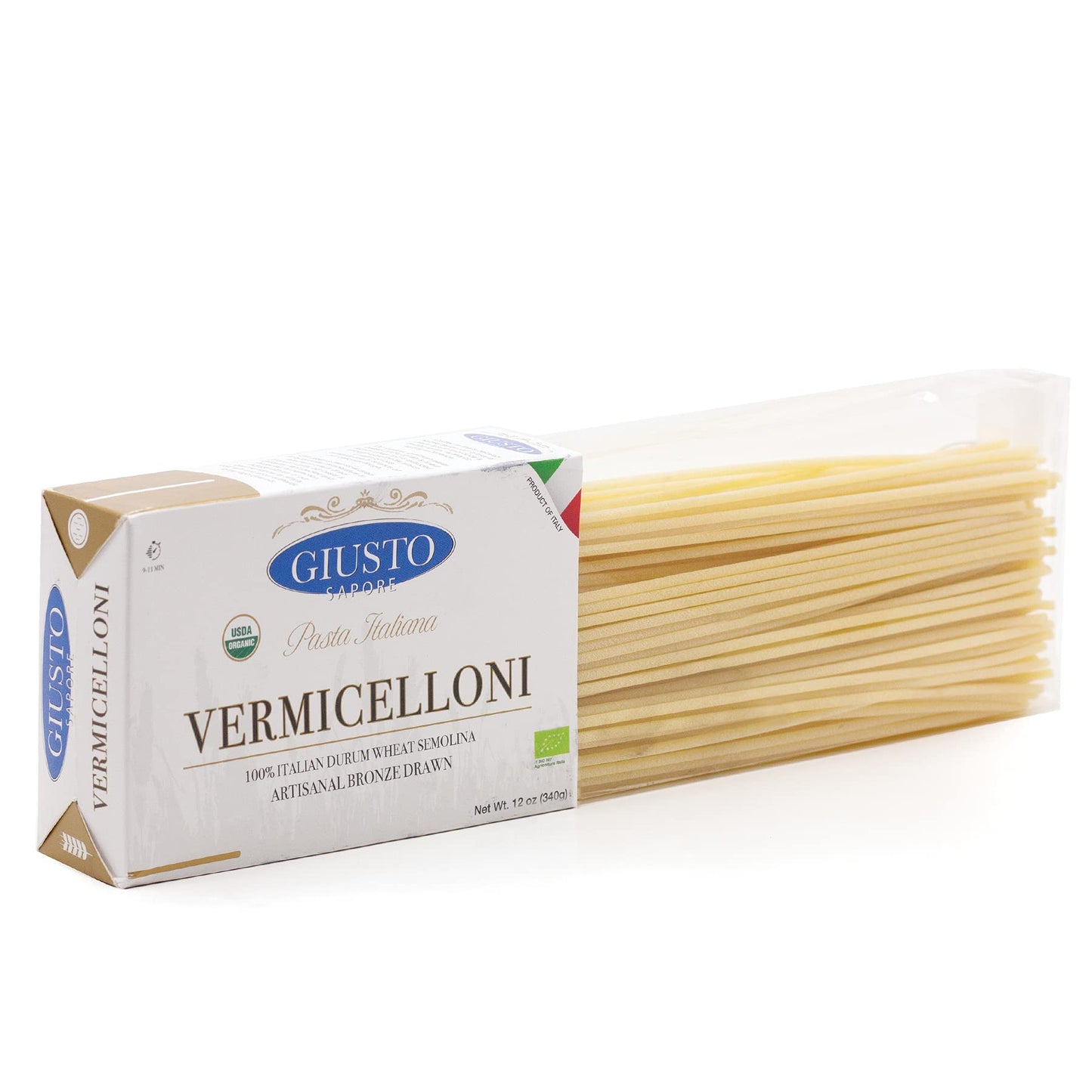 Giusto Sapore Imported Artisanal Vermicelloni Italian Pasta, Organic Bronze Drawn, 340G