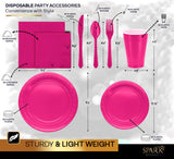 Bright Pink Party Supplies Set Paper Plates Plastic Cups Forks Knives Spoons Napkins Tablecloth Serves 20 Guests Disposable Dinnerware Set of 222
