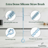 FreshNGo Silicone Straw Cleaner Brush, 4-Pcs Reusable Extra-Long Brush for Cleaning Metal & Glass Straws, Milkshake & Tumbler, 6mm+9mm (4, Blue)