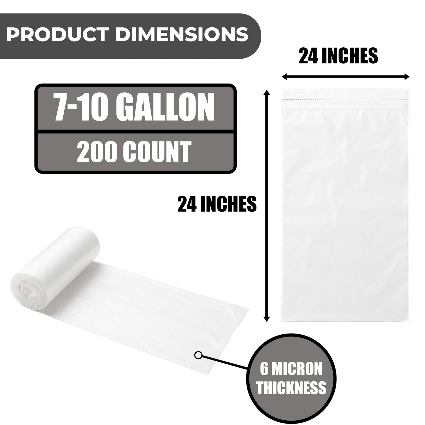 7-10 Gallon Clear Trash Bags (200 Count) - Small Kitchens, Bathrooms, Offices and Breakrooms 6-micron disposable liners; Leak-Resistant Wastebasket