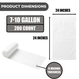 7-10 Gallon Clear Trash Bags (200 Count) - Small Kitchens, Bathrooms, Offices and Breakrooms 6-micron disposable liners; Leak-Resistant Wastebasket