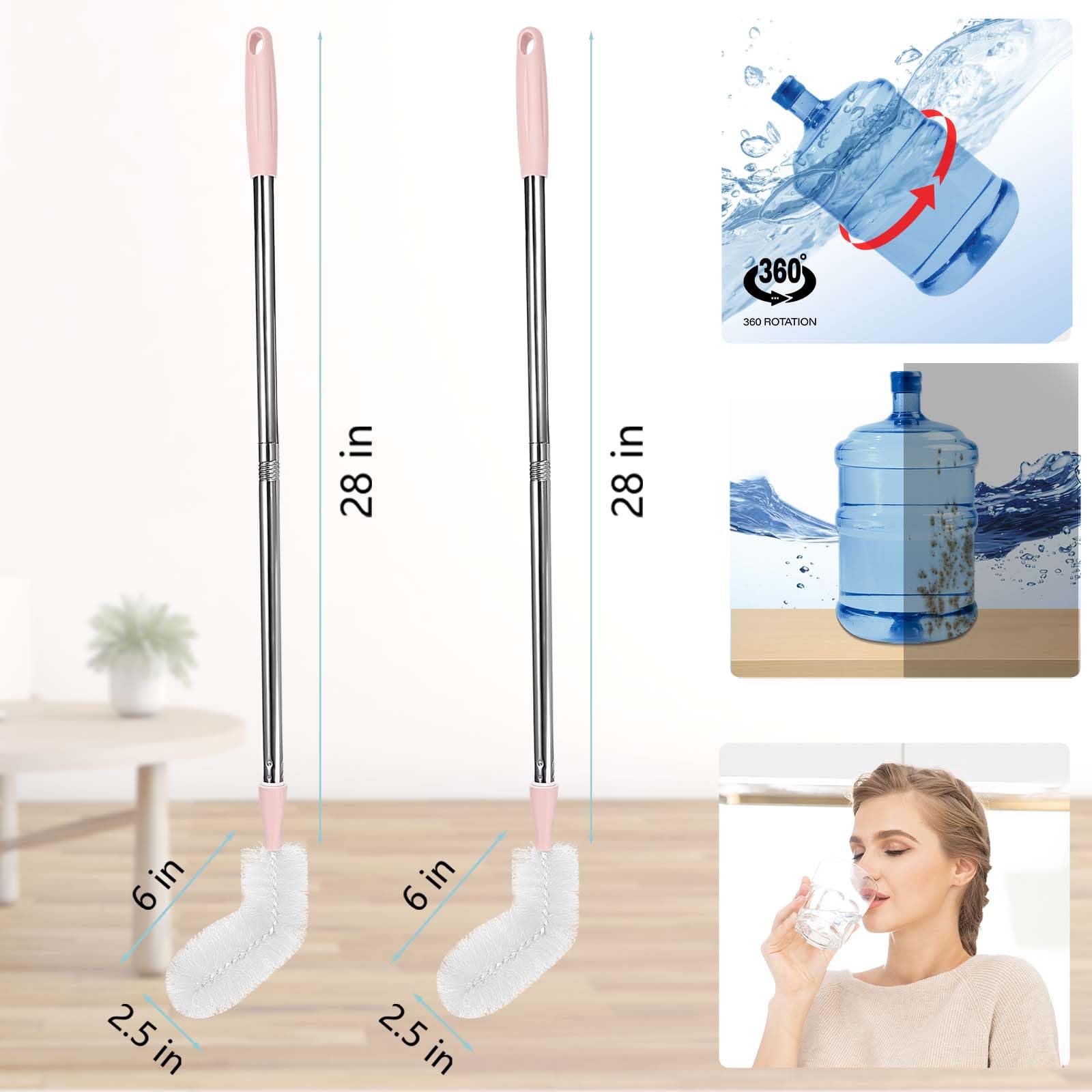 Cuitrent Stainless Steel Bucket Brush, 28 inch, 2 Pack, Nylon Bristles, Plastic Handle, Bendable Head, Suitable for 1 to 5 Gallon Buckets