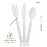 Ecovita 100% Compostable Forks Spoons Knives Cutlery Combo Set - 380 Large Disposable Utensils (7 in.) Eco Friendly Durable and Heat Resistant