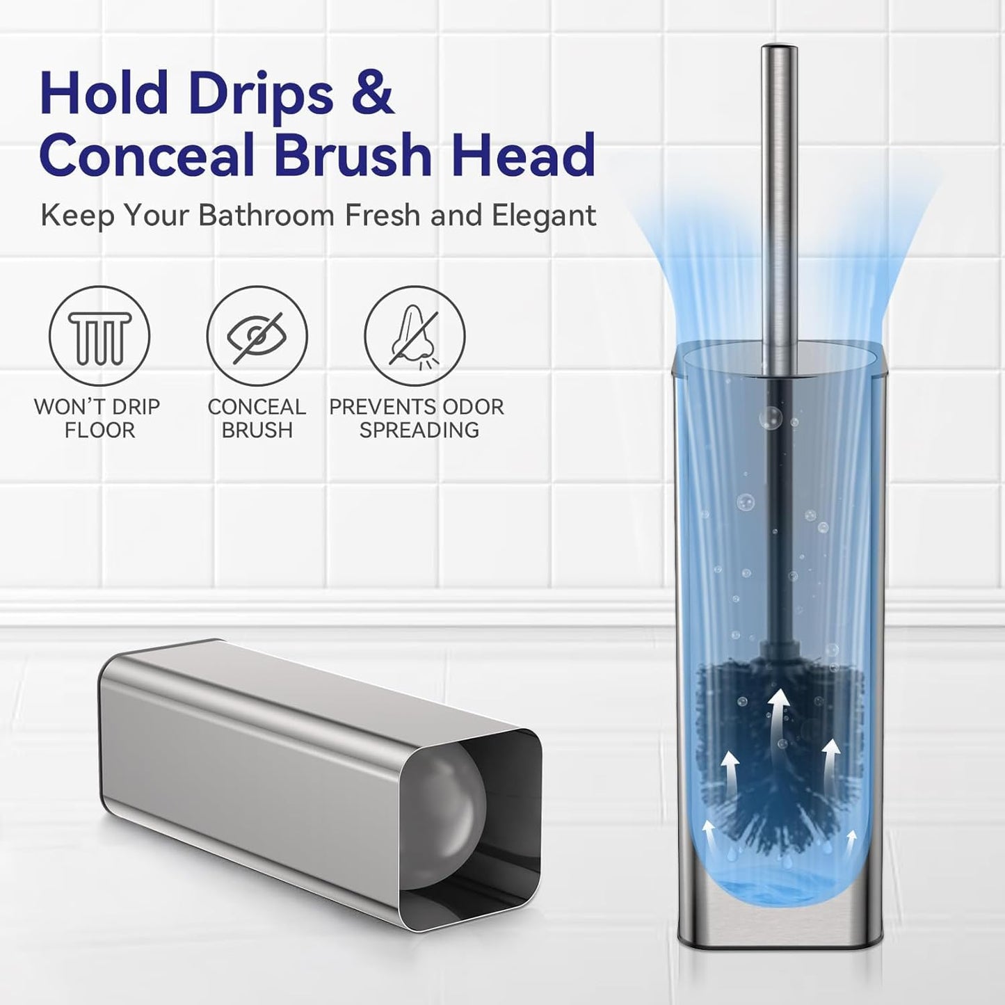 DOWRY Stainless Steel Toilet Bowl Brush and Holder for Bathroom, Deep Cleaning Toilet Brush and Holder Set with Long Handle, Hidden Toilet Bowl Brush