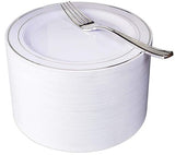 Nervure 204PCS Silver Plastic Plastes - 102PCS Disposable Silver Dessert Plates with 102PCS Plastic Forks Perfect for Salads, Desserts, Catering
