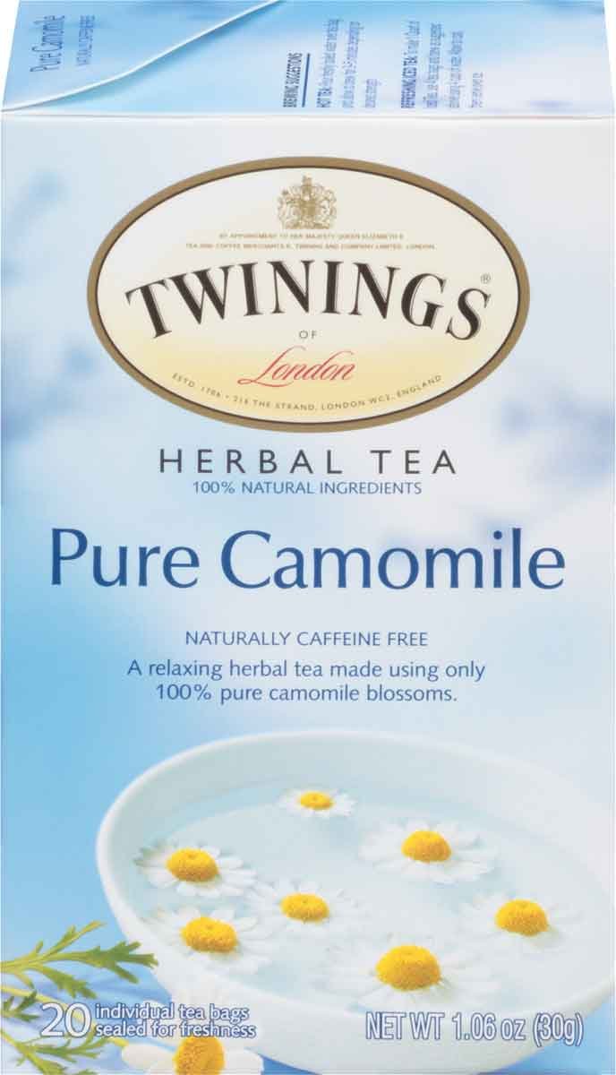 Twinings Pure Camomile Herbal Tea Individually Wrapped Bags, 20 Count Pack of 6, Caffeine Free